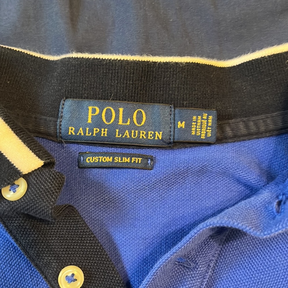 Ralph Lauren 2-Tone Blue Large Pony Logo Long Sleeve Polo Shirt Men’s Medium - Picture 2 of 3